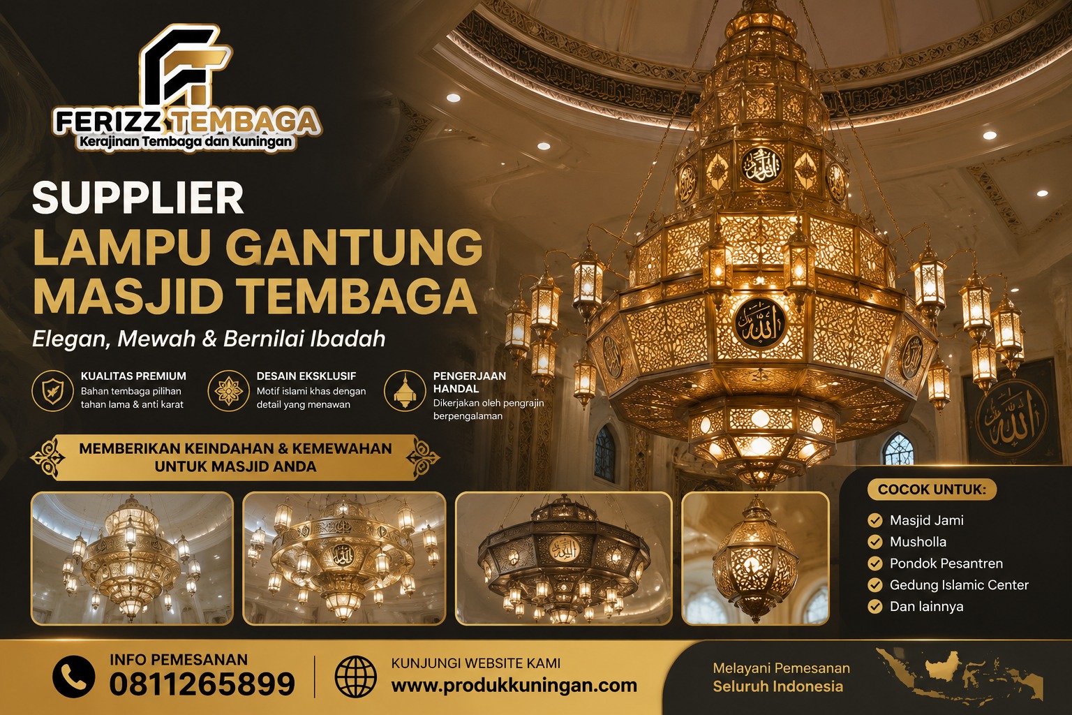 Supplier Lampu Gantung Masjid Tembaga